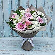Букет цветов из:  Герберы, Альстромерии и Хризантемы в Посёлок имени М. И. Калинина