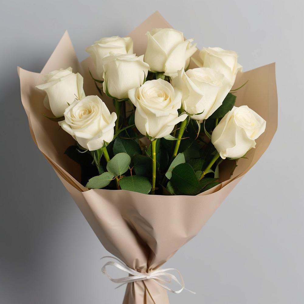 Букет 9 Белых роз Эдлесс Лав в Посёлок имени М. И. Калинина