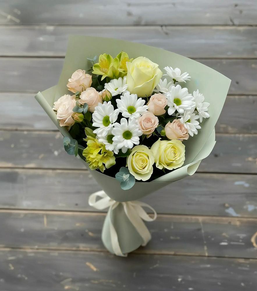 Букет цветов из: Альстромерии, Розы и Хризантемы в Посёлок имени М. И. Калинина