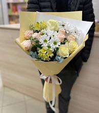 Букет цветов из:  Альстромерии, Розы и Хризантемы в Посёлок имени М. И. Калинина