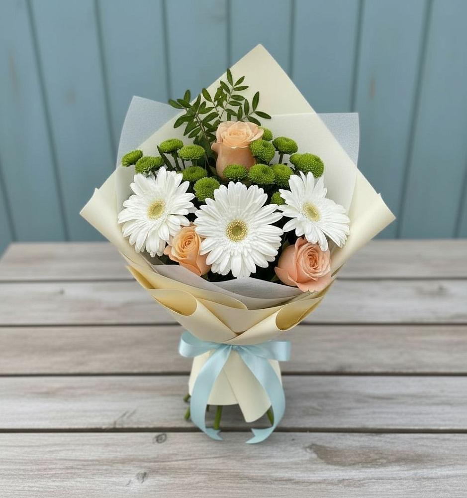Букет цветов из: Герберы, Розы и Хризантемы в Посёлок имени М. И. Калинина