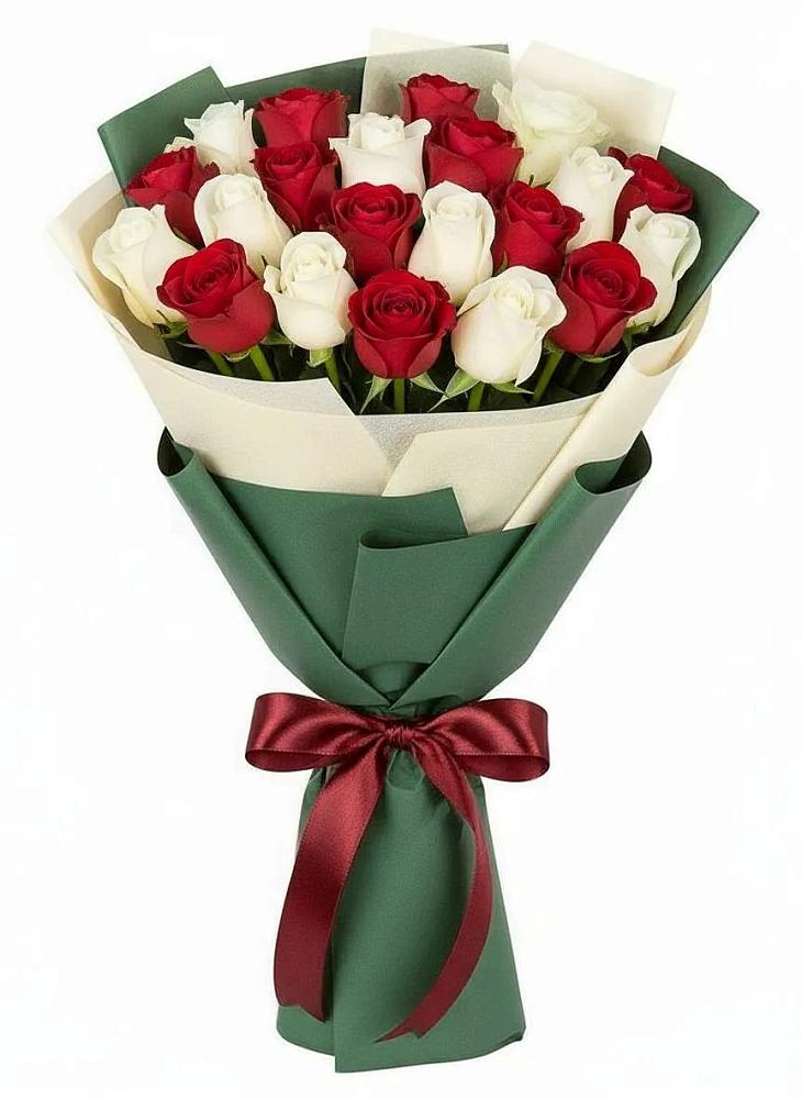 Букет Микс из красных и белых роз в Посёлок имени М. И. Калинина
