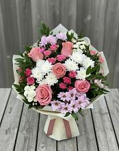 Букет цветов из:  Альстромерии, Гвоздики, Розы и Хризантемы в Посёлок имени М. И. Калинина