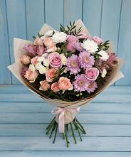 Букет цветов из:  Хризантемы, Розы и Альстромерии в Посёлок имени М. И. Калинина