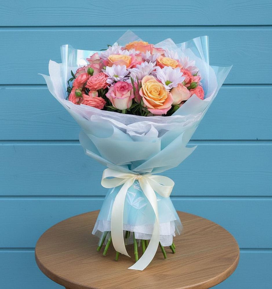 Букет цветов из: Хризантемы и Розы в Посёлок имени М. И. Калинина