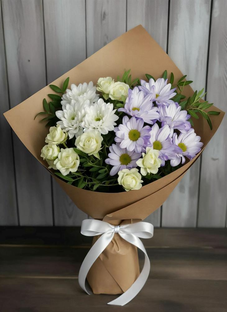 Букет цветов из: Хризантемы и Розы в Посёлок имени М. И. Калинина
